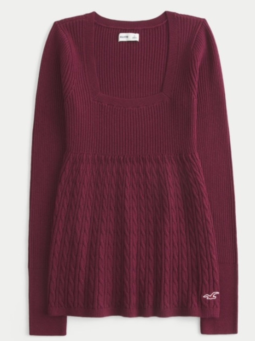 Hollister Burgundy Cable-Knit Long Sleeve Sweater